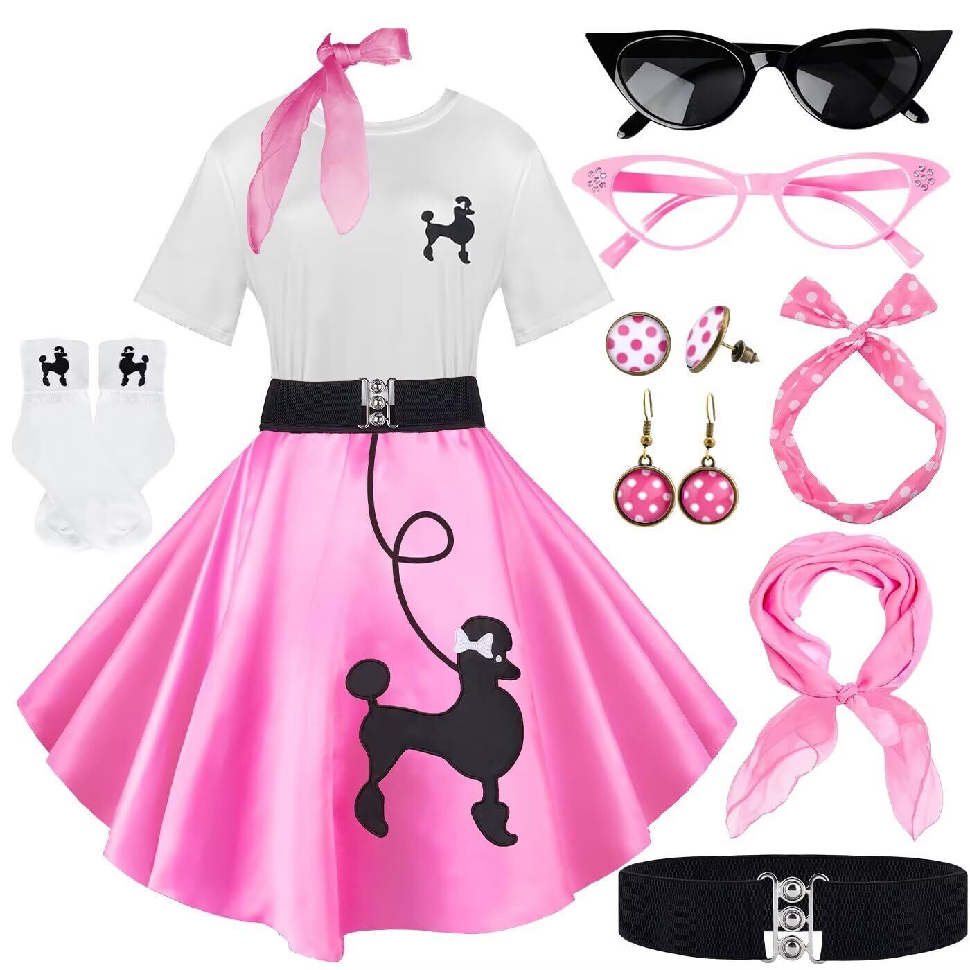 5233 10pcs Sock Hop Outfits Costume Women 1950s Poodle Skirts